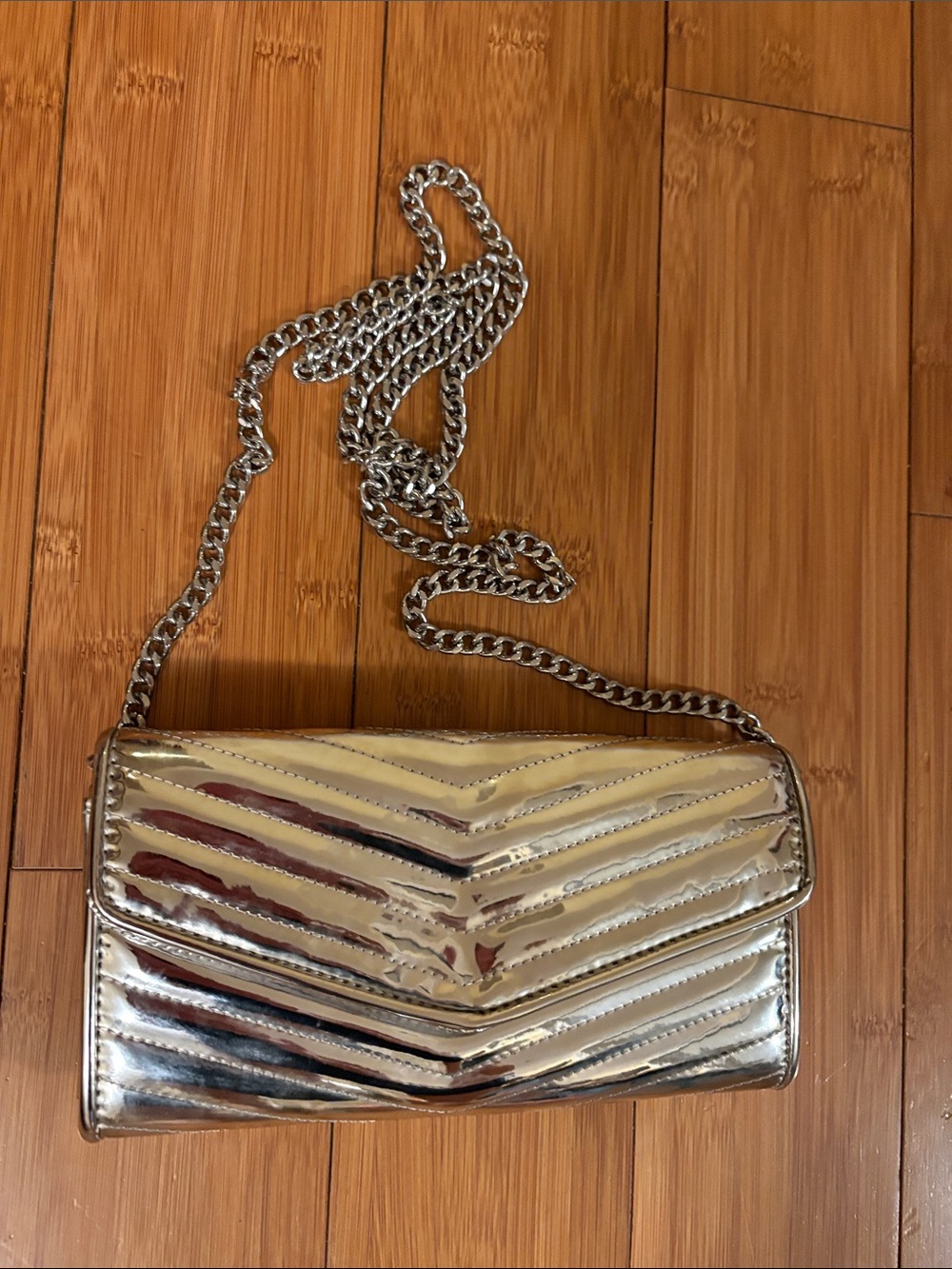 Forever 21 Metallic Silver Quilted Chain Crossbody Bag